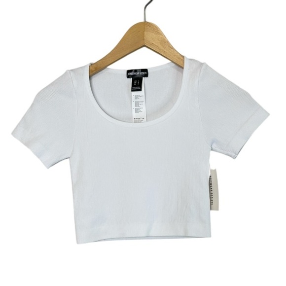 5/$25 Streetwear Society NWT Ribbed Fitted Crop Baby Tee White Stretch S - Picture 2 of 9